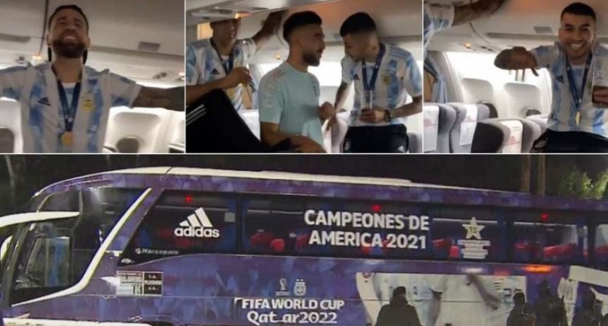 La Selección argentina llegó al país con la Copa América y siguen los festejos