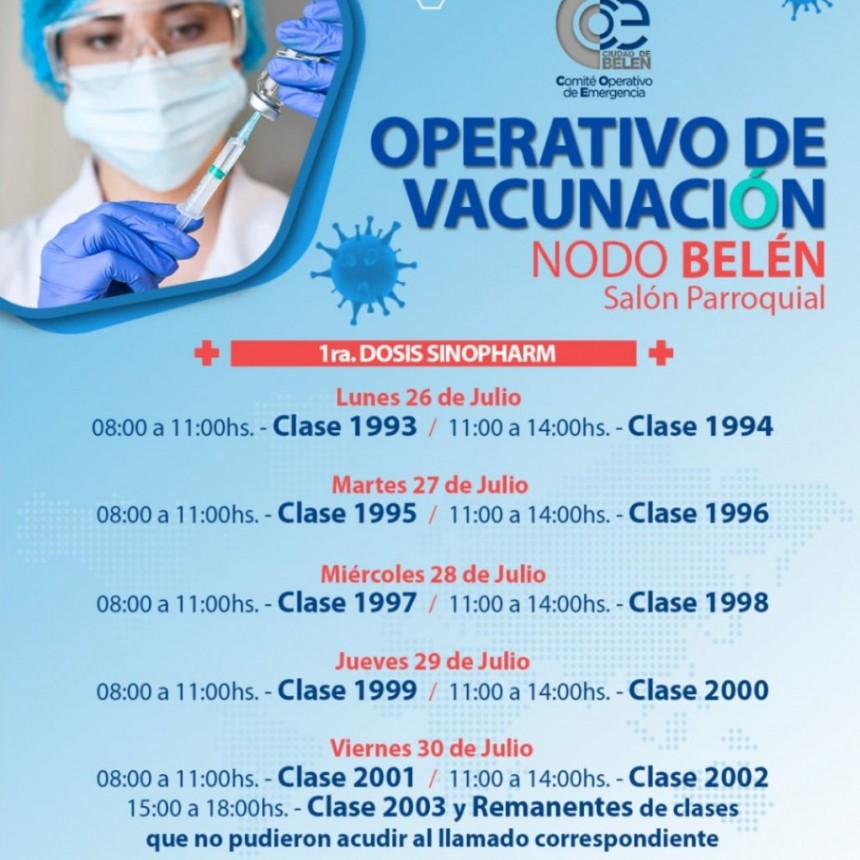 En Belén se preparan para un nuevo Operativo de Vacunación que abarcara las clases comprendidas entre 1993 y 2003