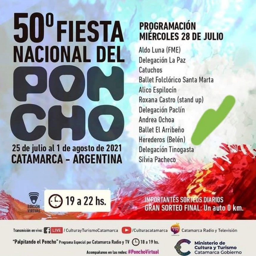 FIESTA DEL PONCHO!!! CARTELERA PARA HOY MIÉRCOLES 28 DE JULIO